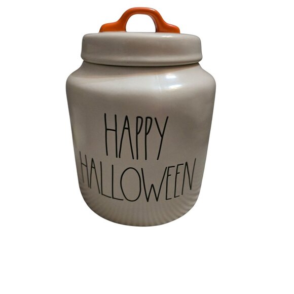 NWT Rae Dunn Happy Halloween Chubby Cannister Orange Handle - Picture 1 of 11